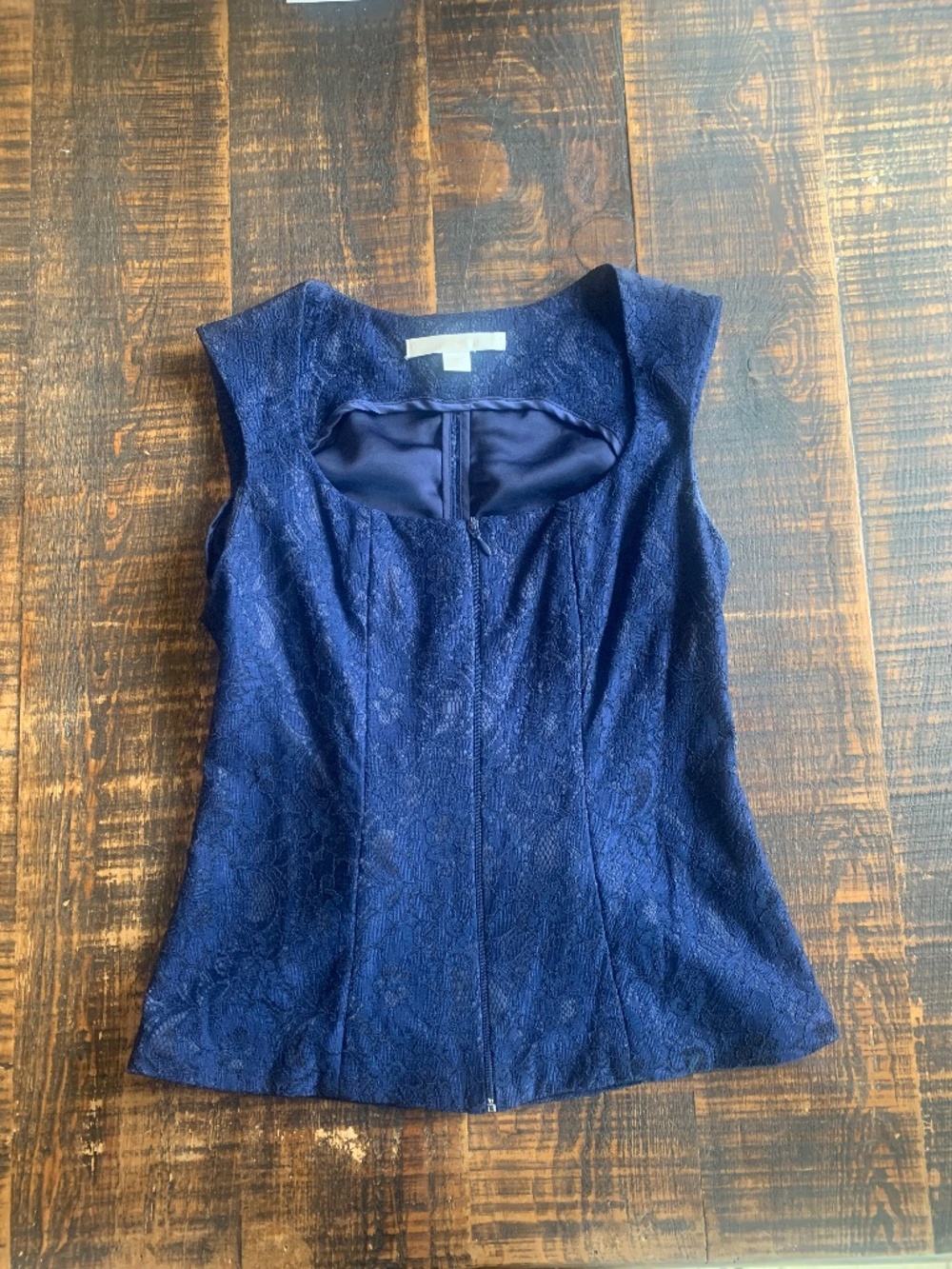 Boston Proper Y2k Navy Blue Floral Lace Corset Vest Lace Up Back Size 6 Romantic